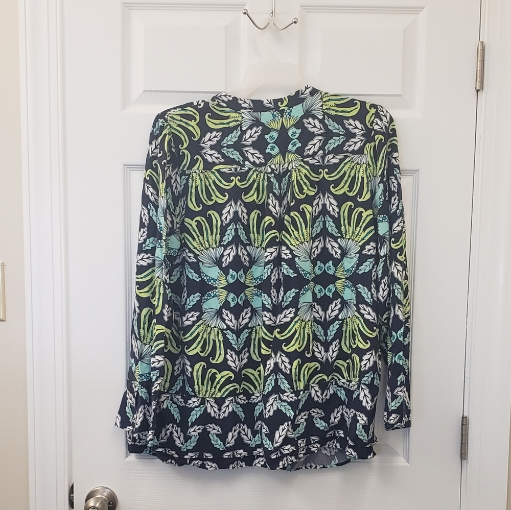 Crown & Ivy, NWOT long sleeve blue green peacock ruffle bottom tunic, XL - Picture 10 of 11